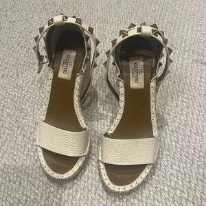 Valentino Cream Wedge Sandals with Studs